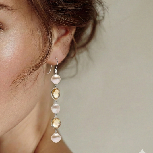 Blisse Allure 925 Sterling Silver Citrine and Pearl Dangler Earrings