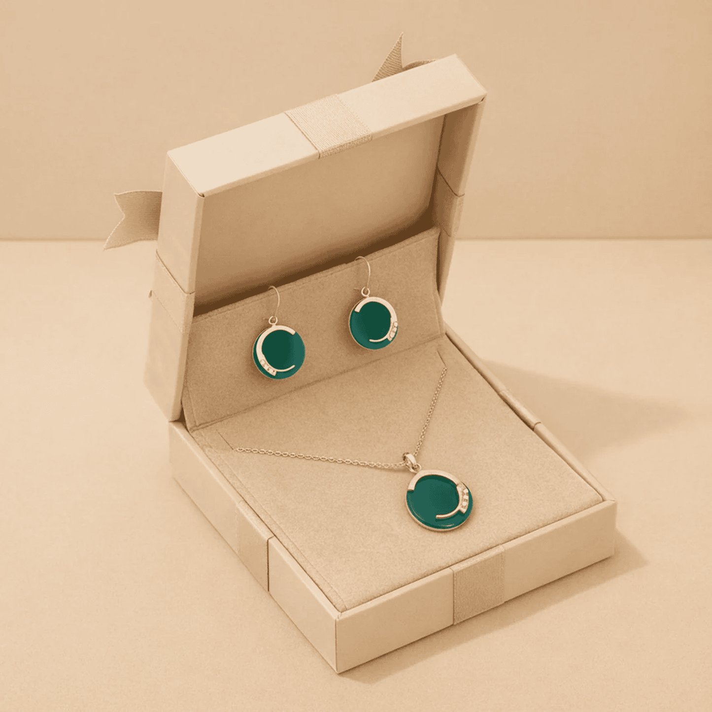 Green Onyx & CZ 925 Sterling Silver Earring and Pendant Set