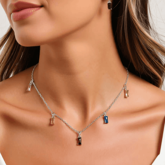 Multi Stone Studded Charms Necklace Set