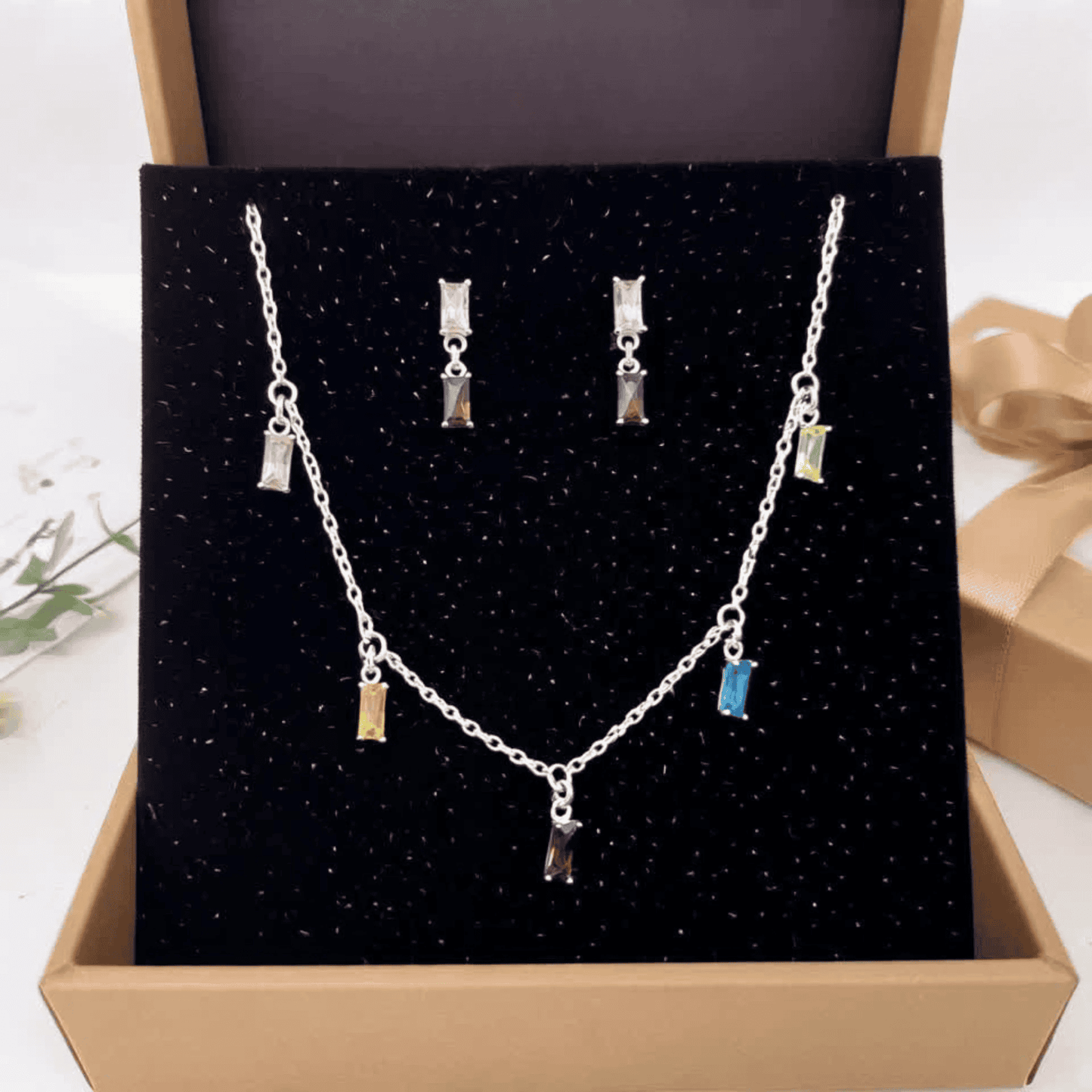 Multi Stone Studded Charms Necklace Set