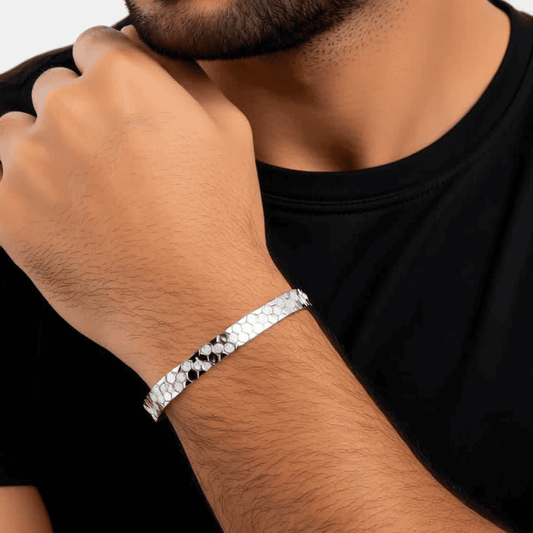 Hexagon-Link Bracelet with CZ Stones - Men