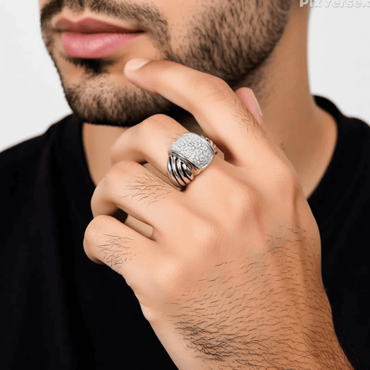 Men's Ring with Twisted Band & Rectangular Sparkle - Blisseallure.in