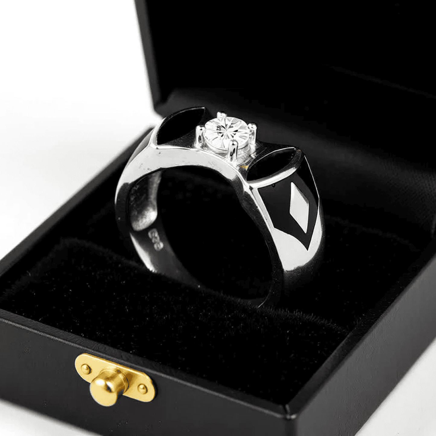 Ring with Black Enamel and Center Diamond Accent For Men - Blisseallure.in