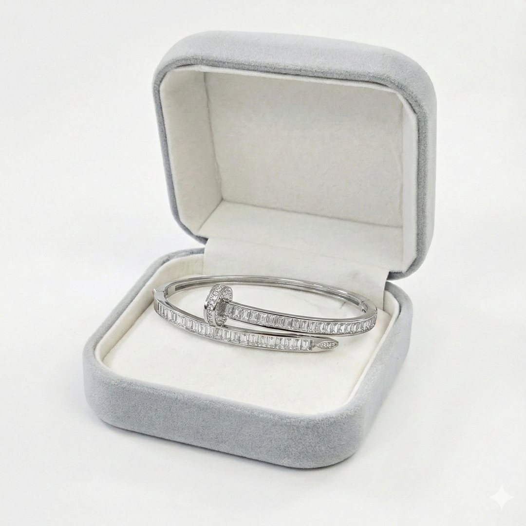 Blisse Allure Sterling Silver Overlap Baguette Cubic zirconia Bangle