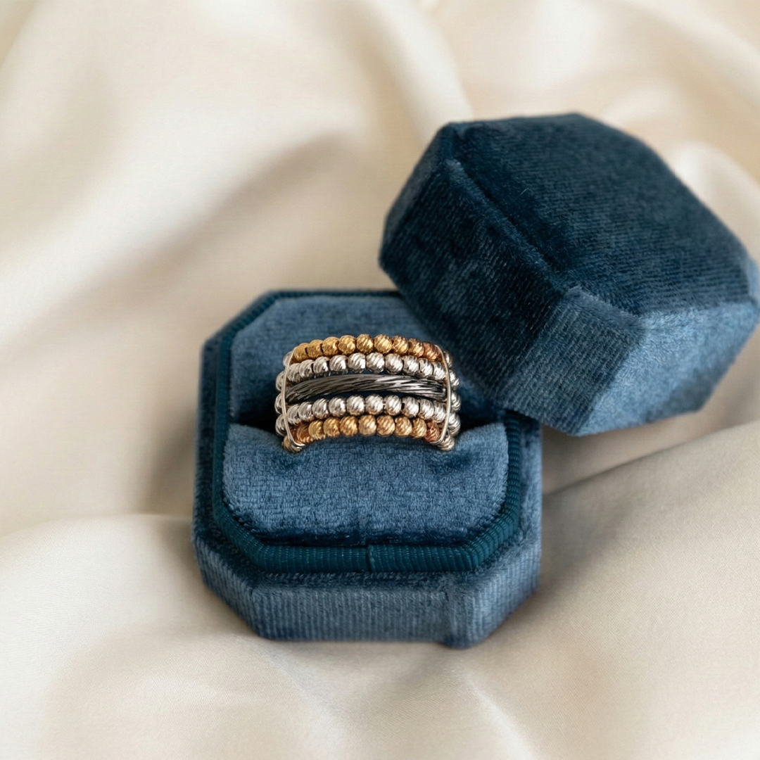 Blisse Allure 925 Sterling Silver Three Tone Finger Ring Band