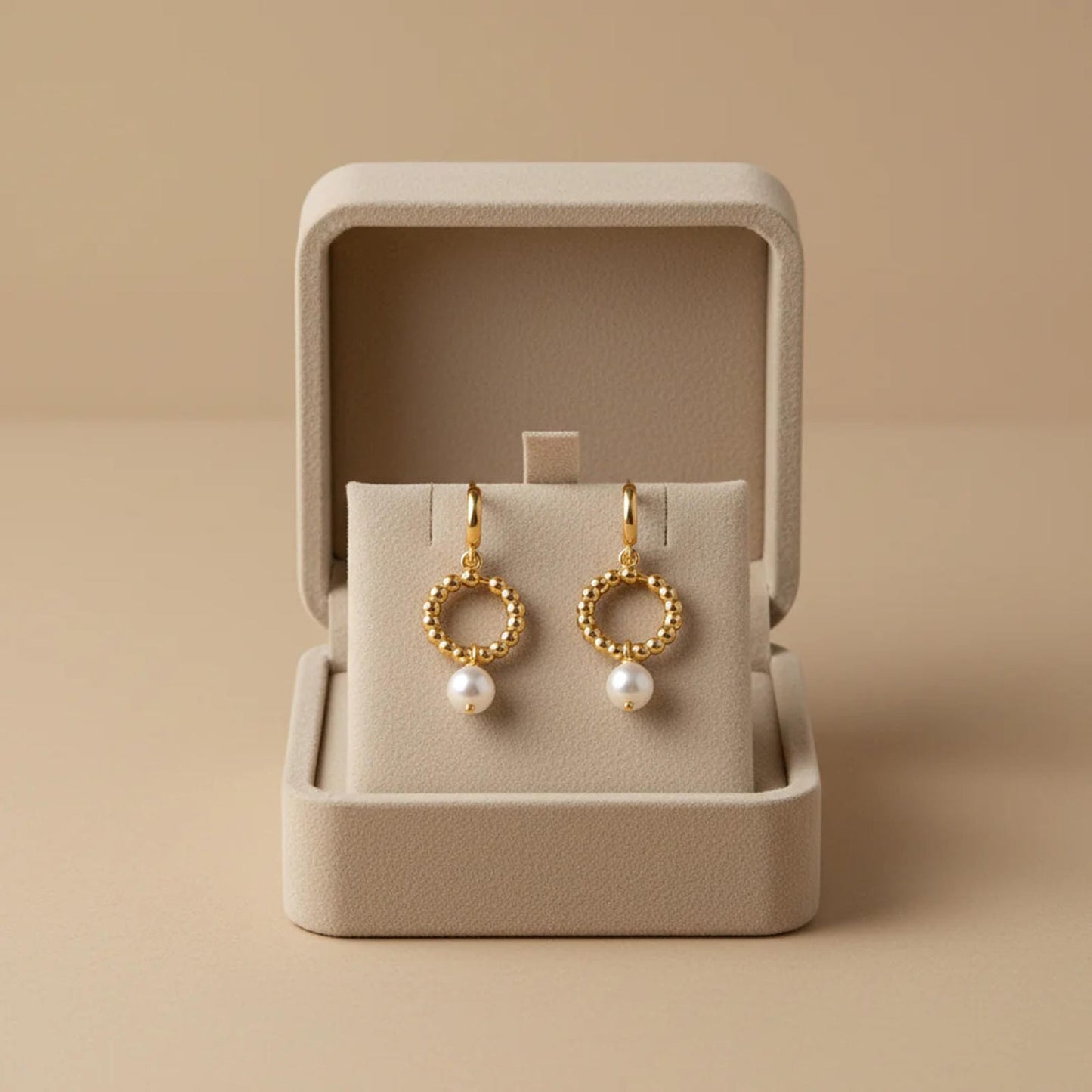Gold Beaded with Pearl Drop Earrings - Blisseallure.in