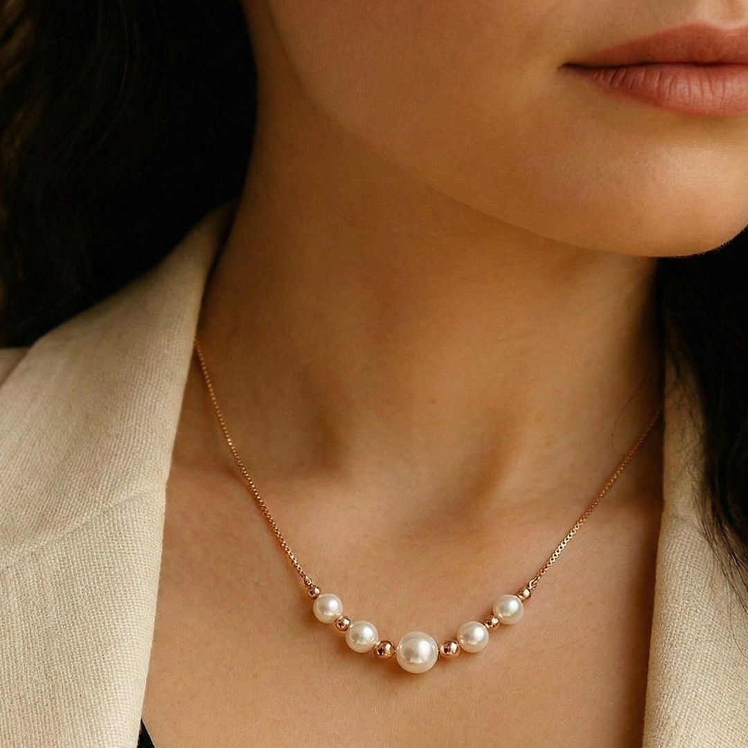 Pearl Necklace in Rose Gold finish