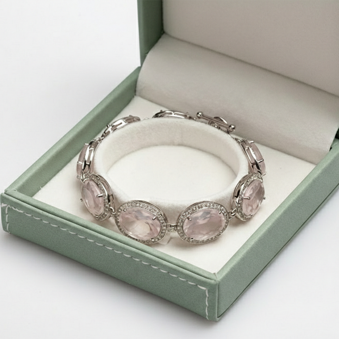 Blisse Allure Rose Quartz with cubic zirconia bracelet