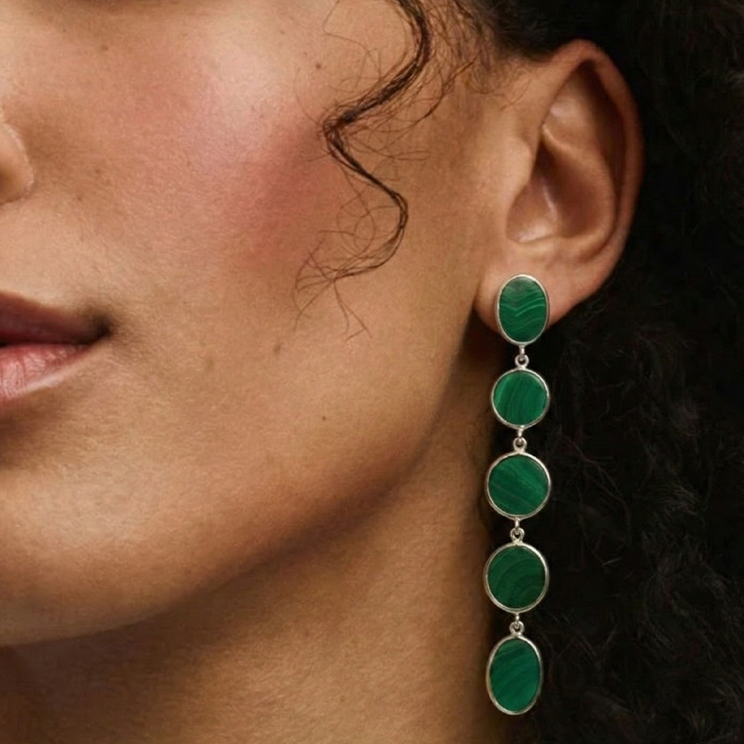 Blisse Allure Sterling Silver Malachite Danglers
