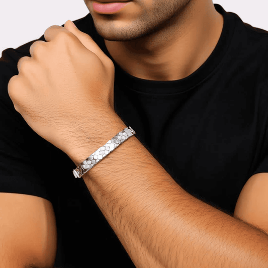 Hexagon-Link Bracelet with CZ Stone Detailing - Men