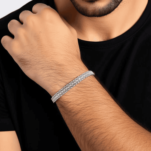 Brick-Link Bracelet with CZ Stones Men