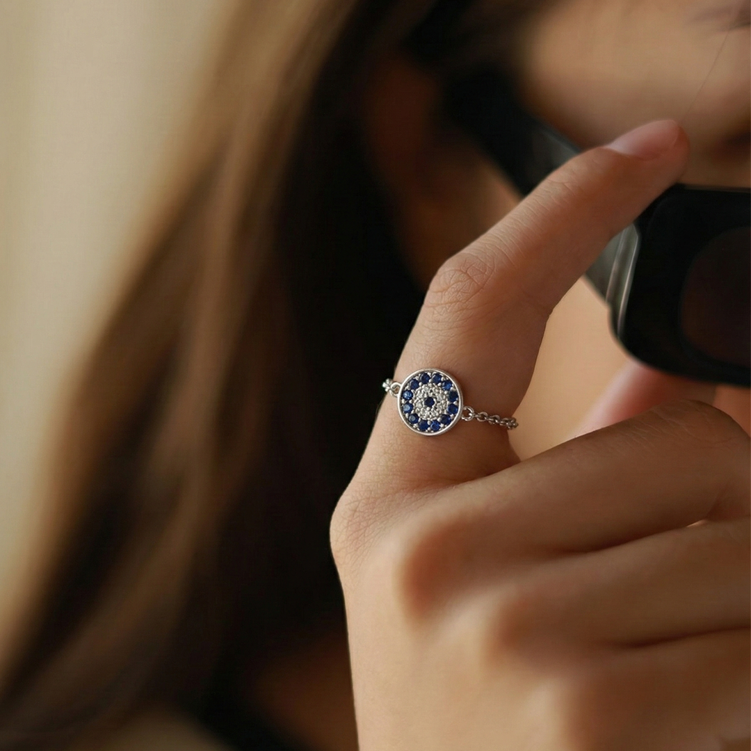 Blisse Allure Sterling Silver Evil Eye Chain Ring
