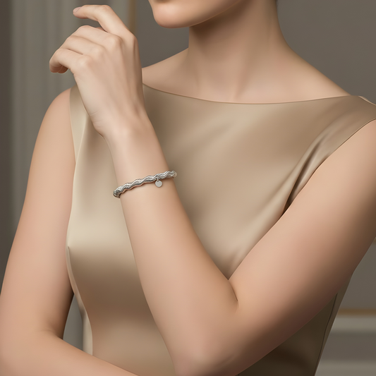 Italian Sterling Flexible Wire Wrapped Mesh Bracelet.