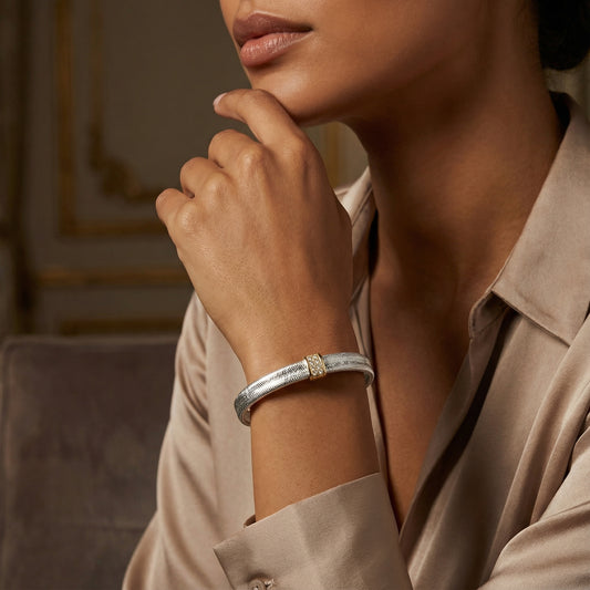 Blisse Allure Elegant Gold Woven Cuff Bracelet with Diamond Accent