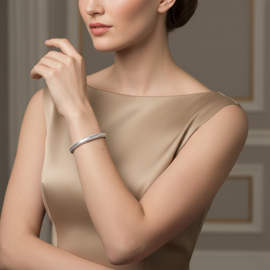 Blisse Allure Timeless Silver Bangle with Braided Texture