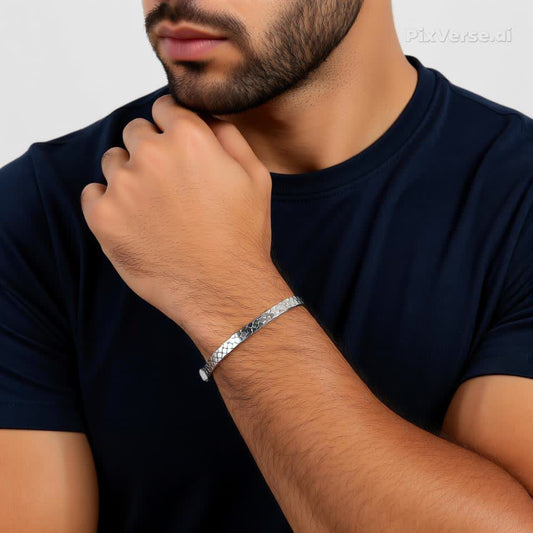 Hexagon-Link Bracelet with CZ Clasp - Men