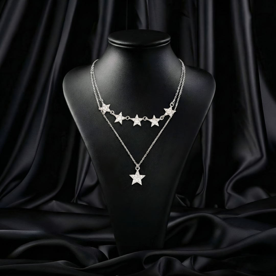 Blisse Allure Sterling Silver Clavicle Layered Star Necklace