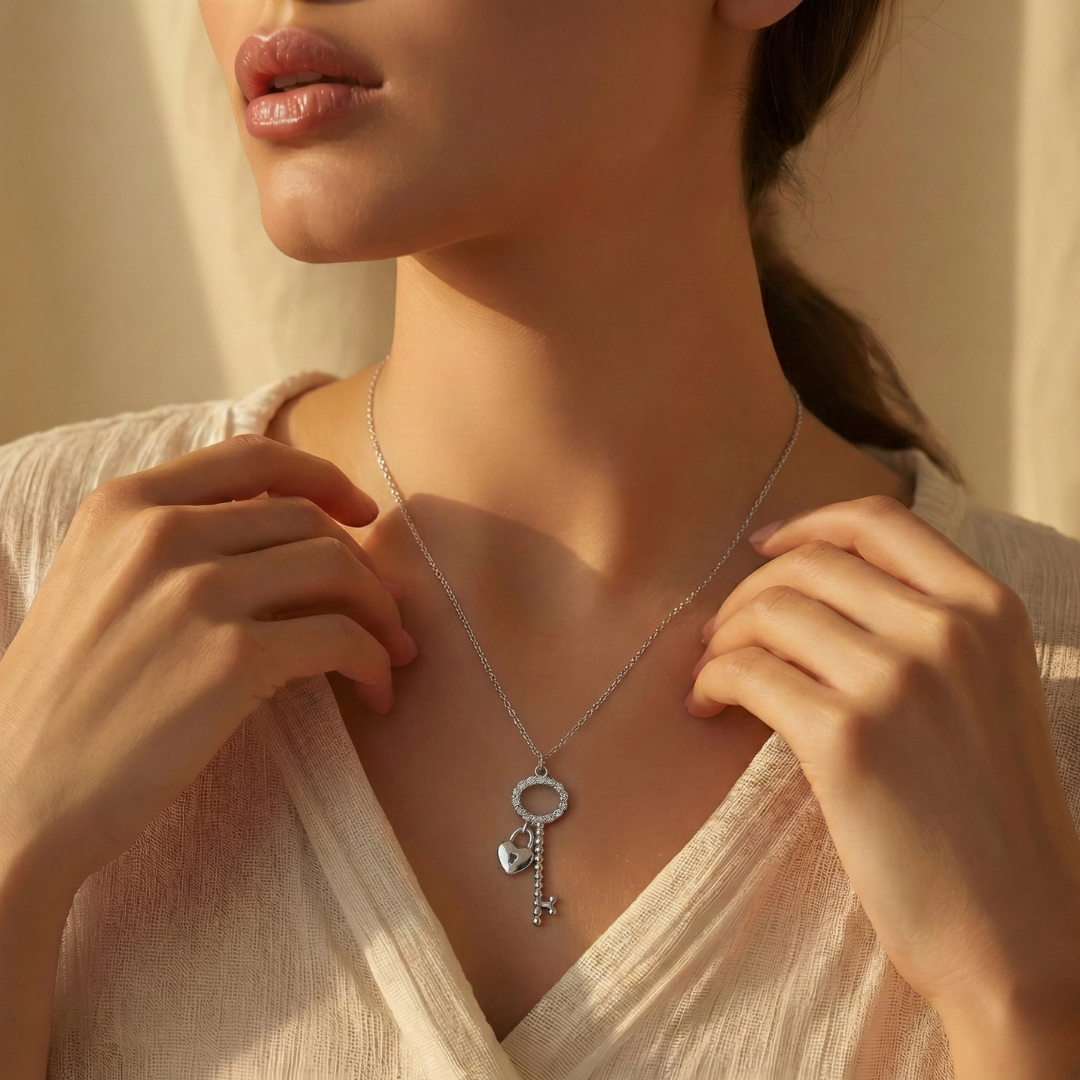 Blisse Allure Sterling Silver Necklace with a Key Pendant