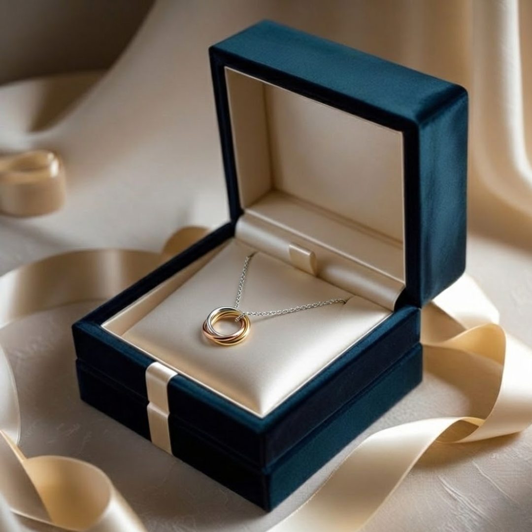 Blisse Allure Sterling Silver Necklace with 3 tone detachable rings.