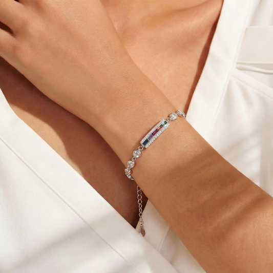 Blisse Allure Sterling Silver Rainbow Multicoloured CZ Bracelet