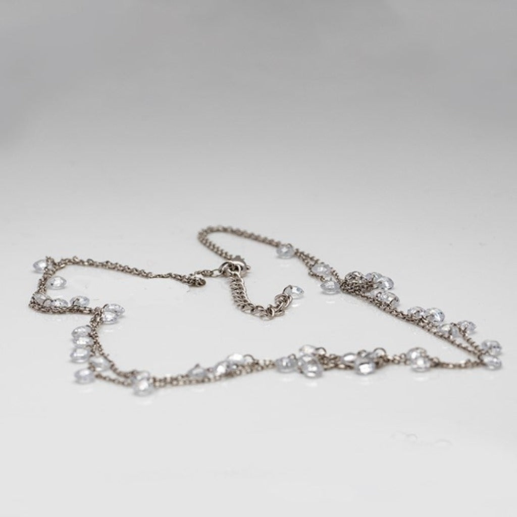 Blisse Allure 925 Sterling Silver White Crystal Layered Necklace