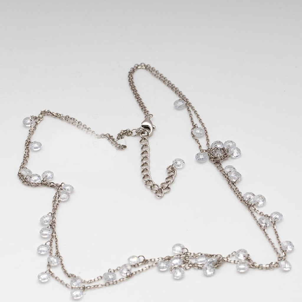 Blisse Allure 925 Sterling Silver White Crystal Layered Necklace