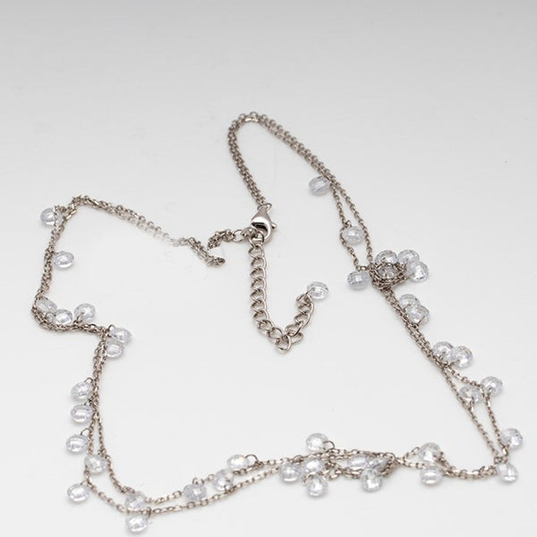 Blisse Allure 925 Sterling Silver White Crystal Layered Necklace