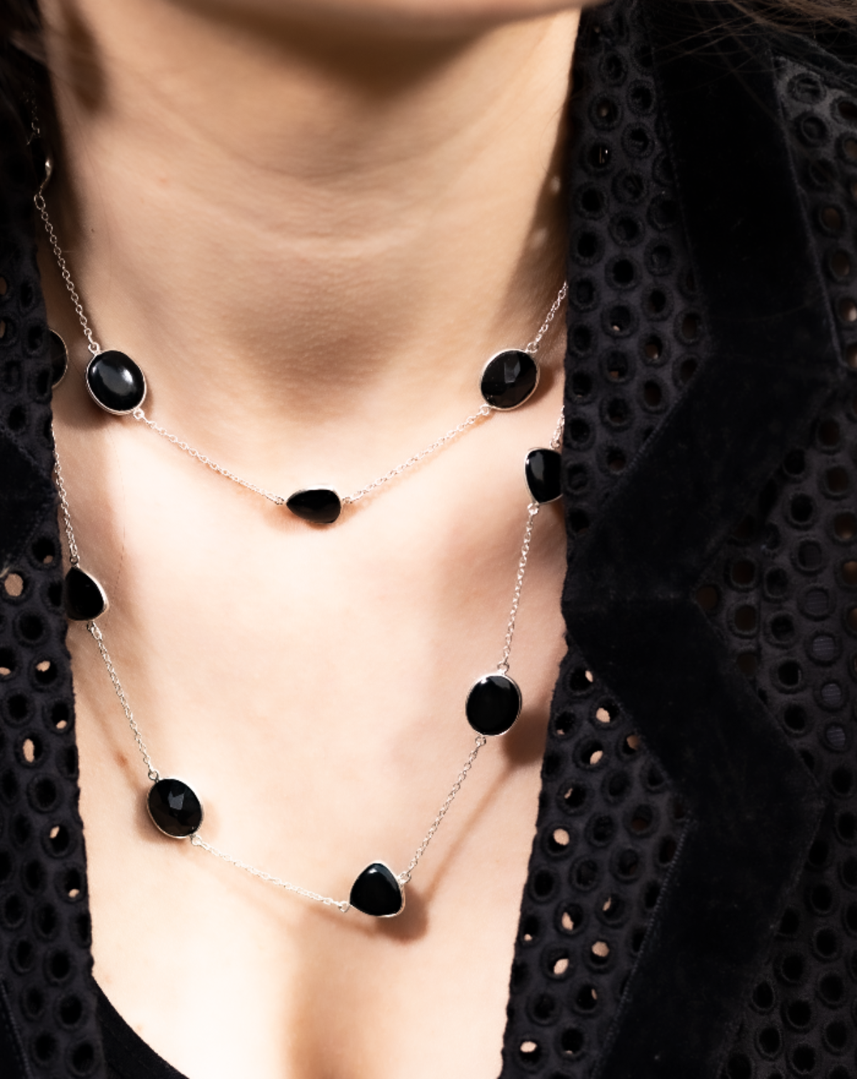 Blisse Allure 925 Sterling Black Onyx Semi Precious Stone Necklace