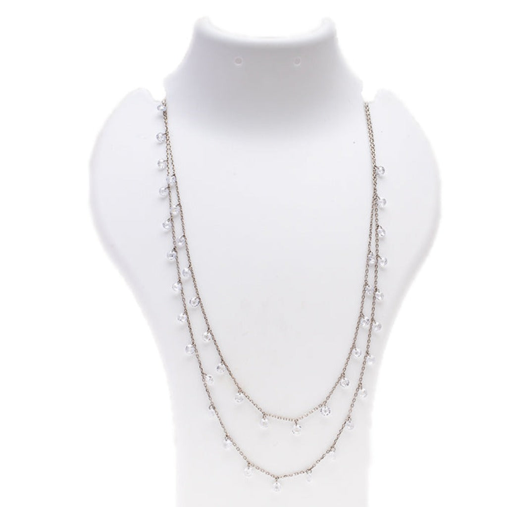 Blisse Allure 925 Sterling Silver White Crystal Layered Necklace