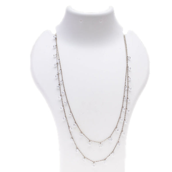 Blisse Allure 925 Sterling Silver White Crystal Layered Necklace