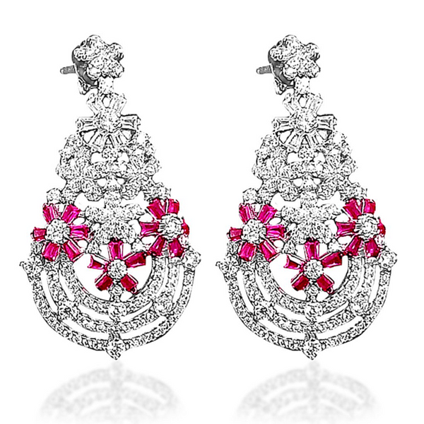 Blisse Allure 925 Sterling Silver White And Pink CZ Dangling Earrings