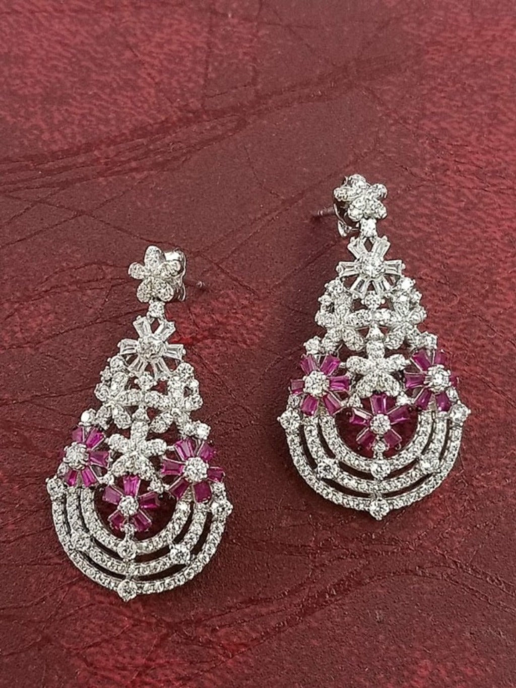 Blisse Allure 925 Sterling Silver White And Pink CZ Dangling Earrings