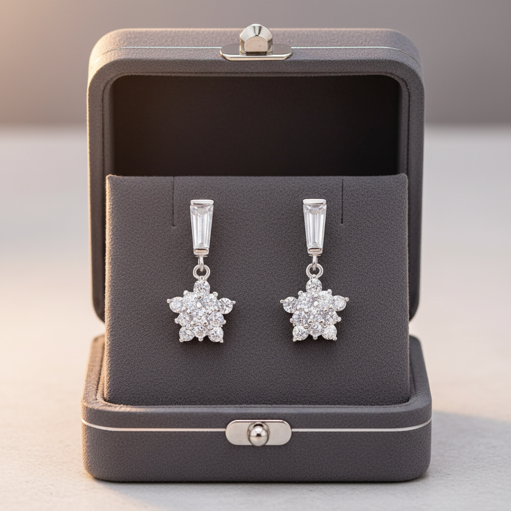 Blisse Allure Sterling Silver Flower Drop Earrings