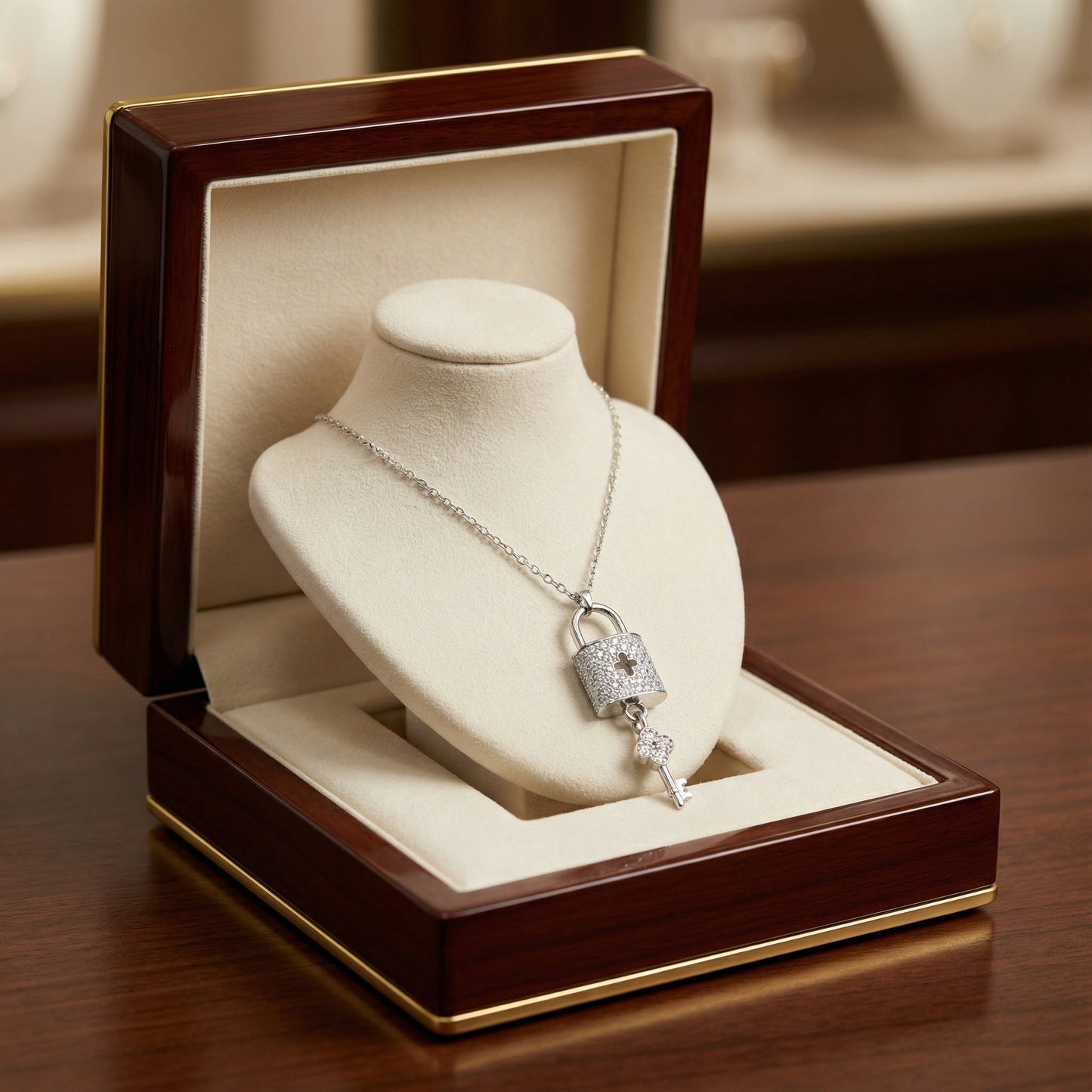 Blisse Allure Sterling Silver Padlock with Key Necklace