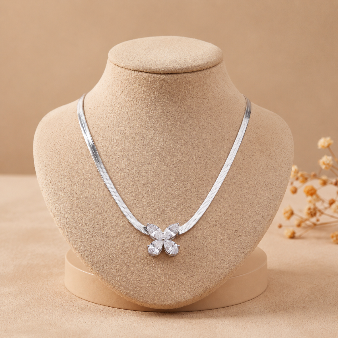 Blisse allure Sparkling Pear-Cut CZ Floral Pendant on 925 Sterling Silver Flat Chain