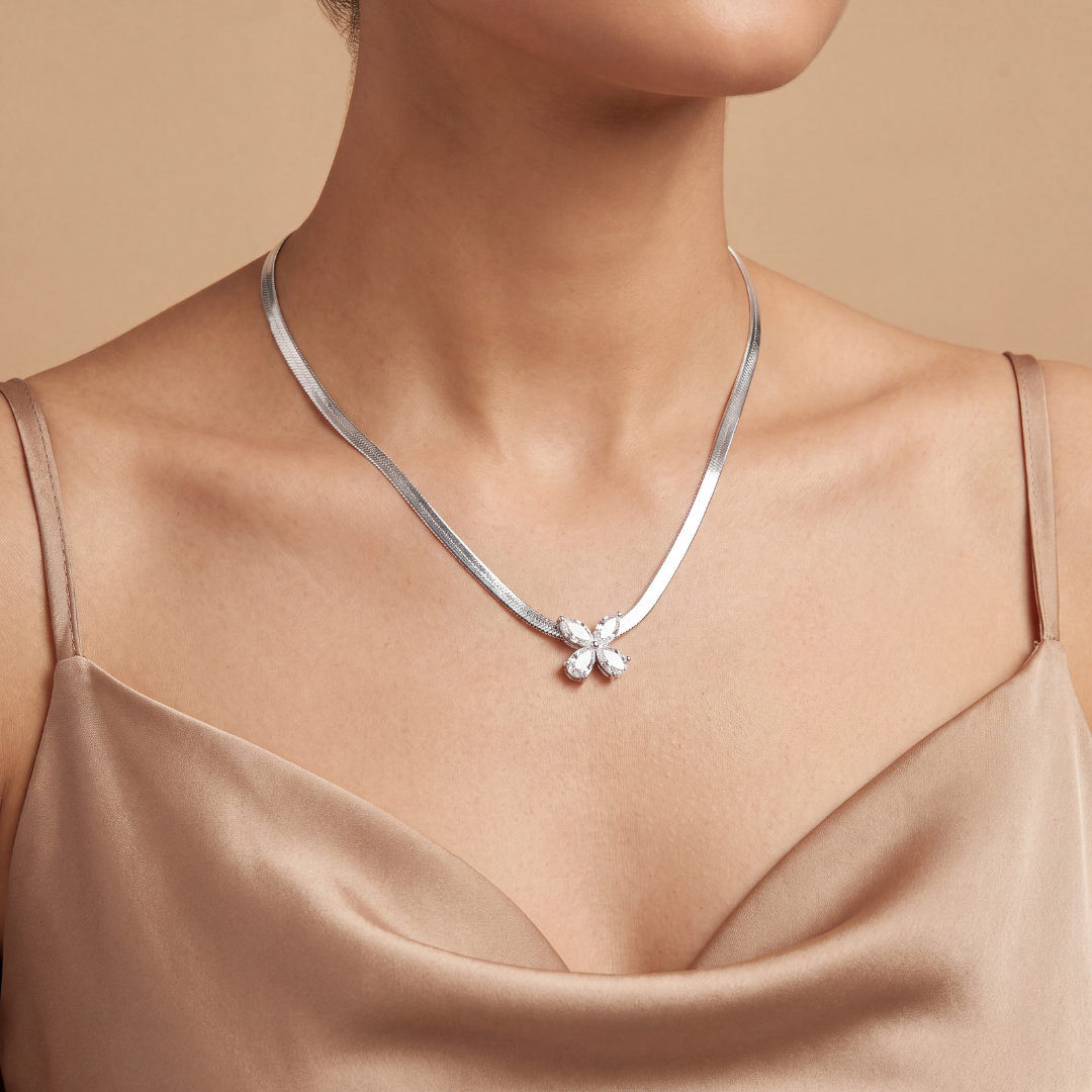 Blisse allure Sparkling Pear-Cut CZ Floral Pendant on 925 Sterling Silver Flat Chain