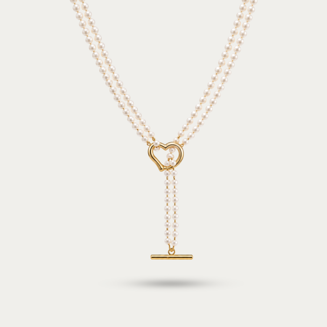 Blisseallure Gold Heart Toggle Double Layer Pearl Necklace for Women