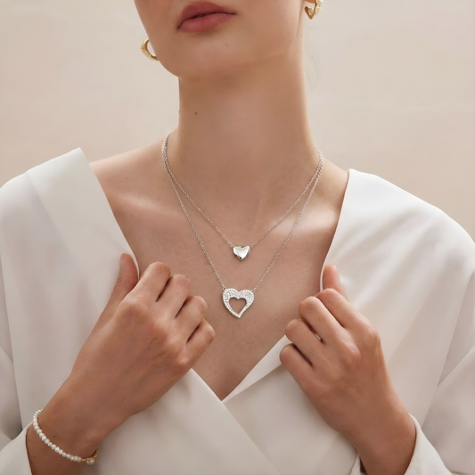 Blisse Allure Sterling Silver Dual Heart Layered Necklace