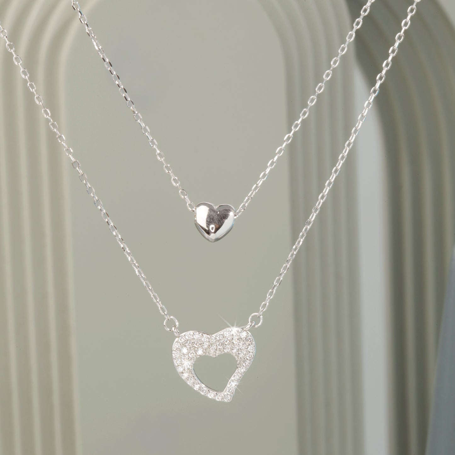 Blisse Allure Sterling Silver Dual Heart Layered Necklace