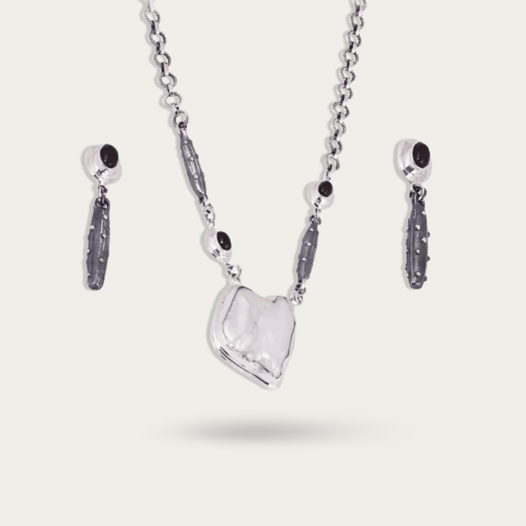 Baroque Pearl & Garnet 925 Sterling Silver Necklace Set