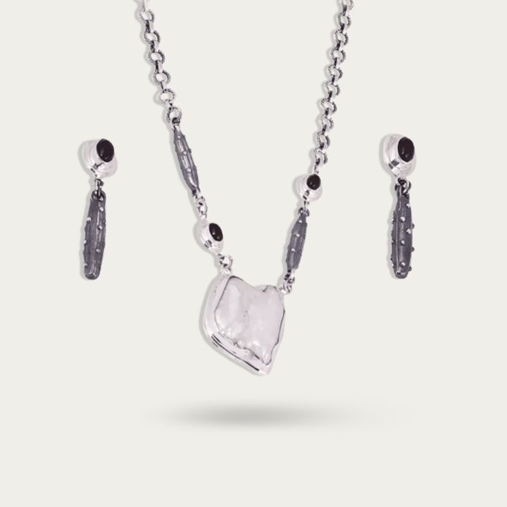 Baroque Pearl & Garnet 925 Sterling Silver Necklace Set