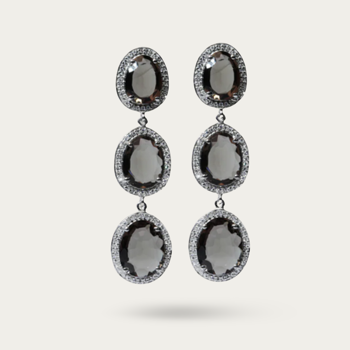 Semi precious Smoky Quartz And White Cz drop earrings