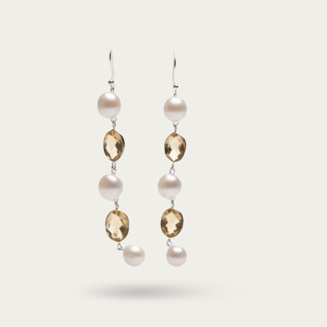 Blisse Allure 925 Sterling Silver Citrine and Pearl Dangler Earrings