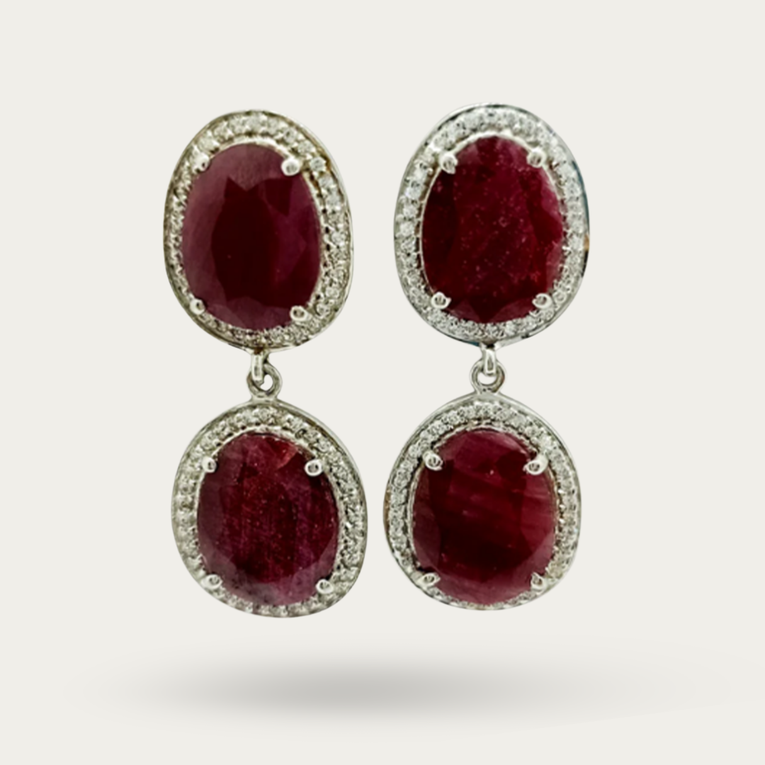 Blisse Allure Sterling Silver Ruby Talpe Danglers with White CZ