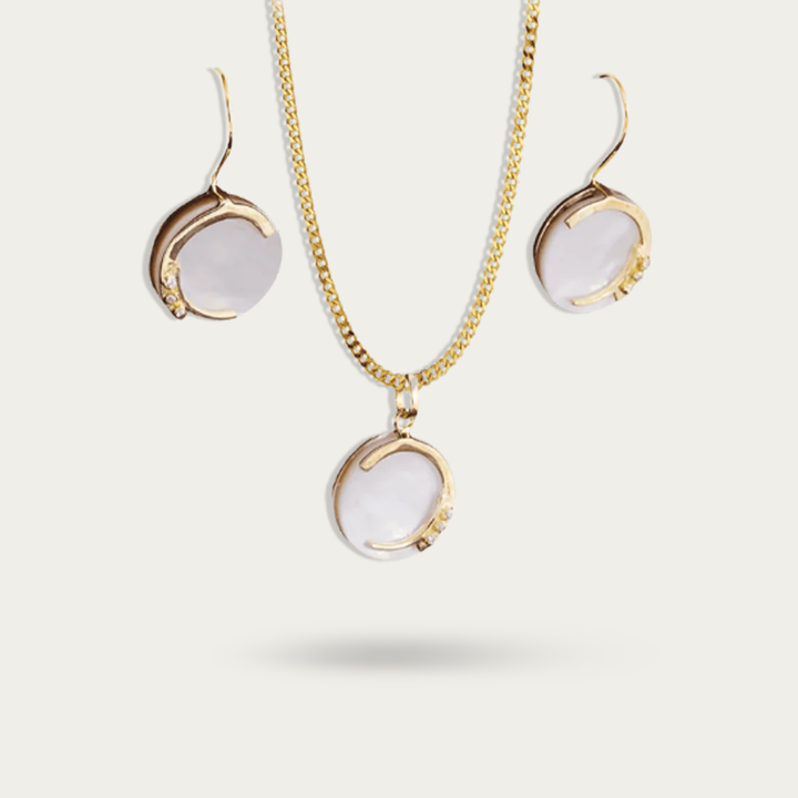 Mother of Pearl Round 925 Sterling Silver Earring & Pendant Set