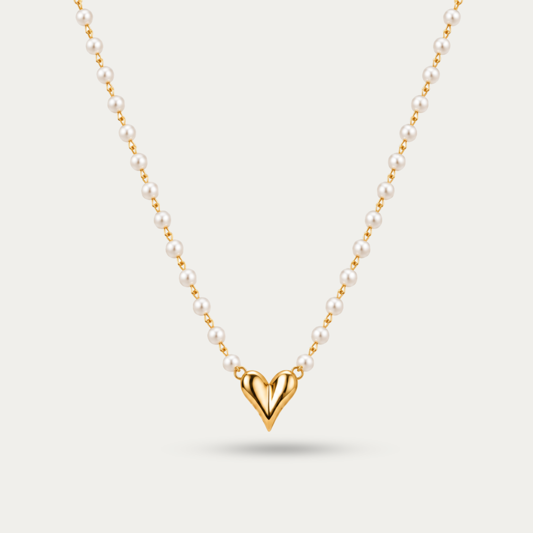 Blisseallure Minimalist Pearl & Golden Heart Necklace for Women