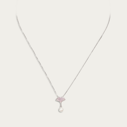 Blisse Allure Sterling Silver Apricot Leaf with Pearl Pendant Necklace