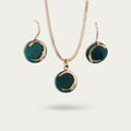 Green Onyx & CZ 925 Sterling Silver Earring and Pendant Set