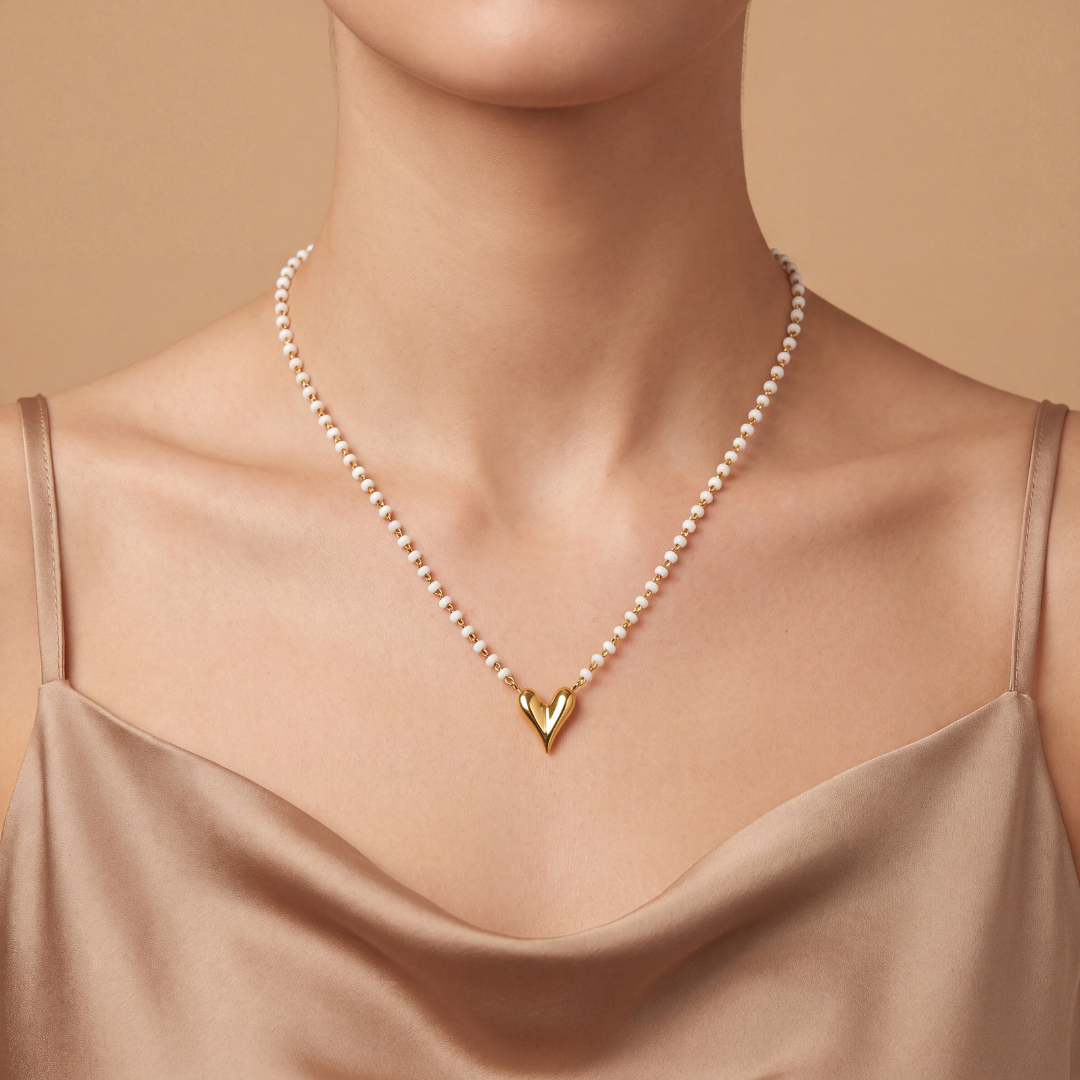 Blisseallure Minimalist Pearl & Golden Heart Necklace for Women