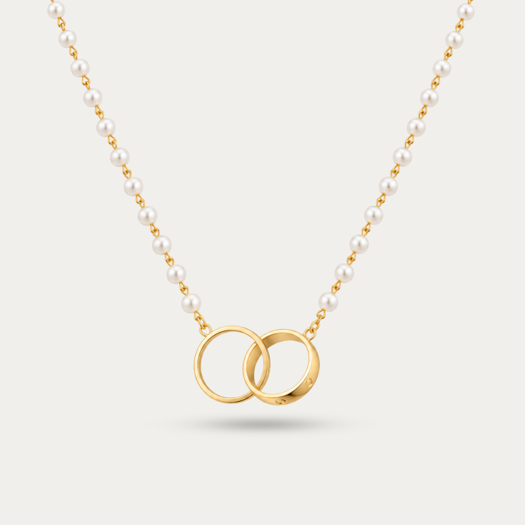 Blisseallure 925 Sterling Silver Interlocking Rings Pearl Necklace for Women